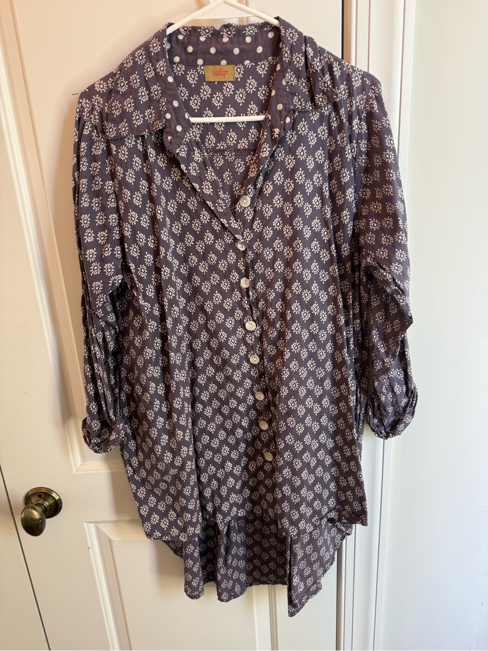 Tulip Navy Floral-Print Button-Down Women's Shirt